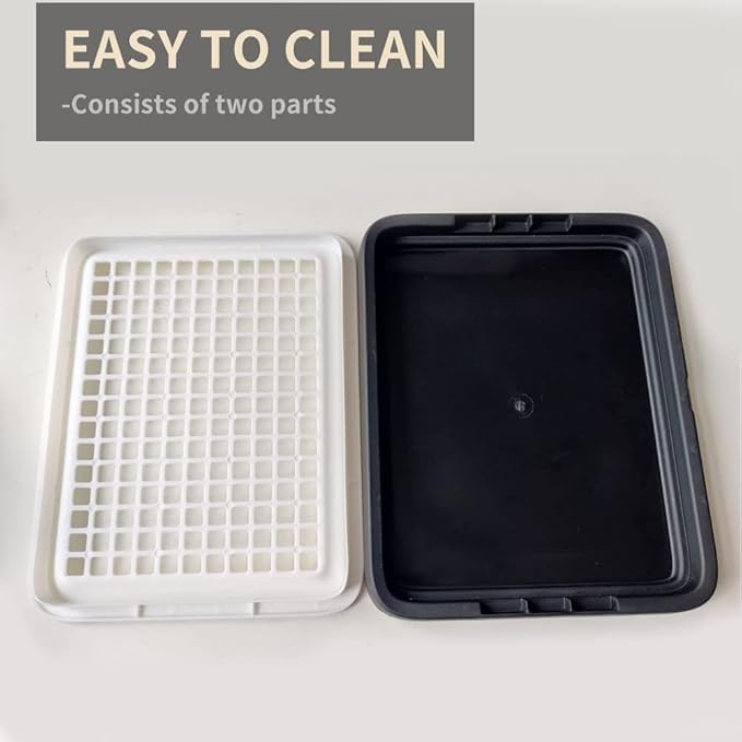 Guinea Pig Litter Tray Pan with Grate for Cage - Small Animal Potty Trainer - Rattie, Chinchilla, and Pet Litter Box - Easy-Clean, Space-Saving Design - 9.8x7.6x1.18 in