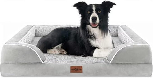 Comfort Expression Large Dog Beds Orthopedic Foam, Waterproof Dog Beds for Dogs Sofa Comfy Pet Bed with Washable Removable Cover & Non-Slip Bottom(Large,Grey White)