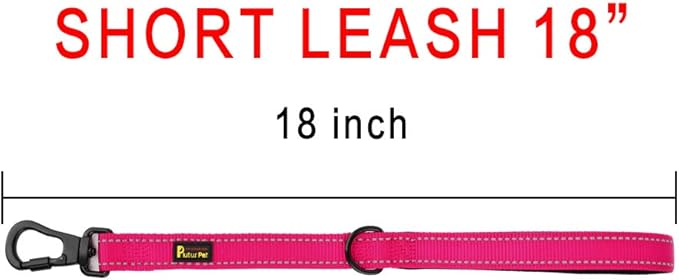 PLUTUS PET Short Training Dog Leash with Padded Handle for Medium Large Big Dogs,18 Inch Heavy Duty Strong Traffic Leash with Carabiner Clip for Climbing Walking or Guiding Blind（18”，Pink