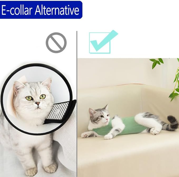Cat Surgery Recovery Suit Professional for Surgical Abdominal Wound Or Skin Diseases E-Collar Alternative for Cats After Surgery Wear Pajama Suit (Green, Medium)