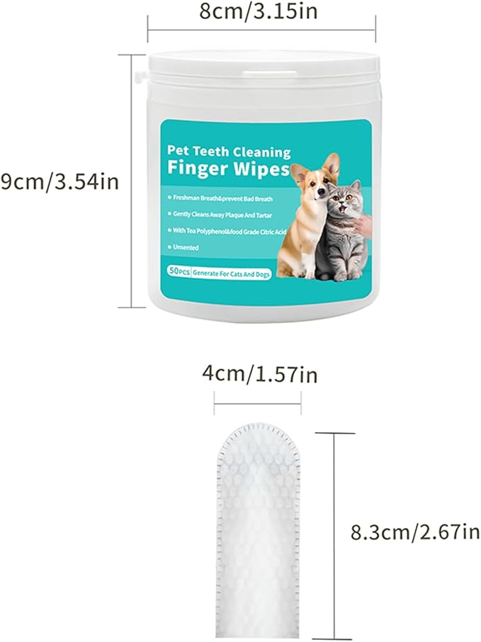 YUHUF-2Packs Teeth Cleaning Finger Wipes for Dogs & Cats, Pet Dental Care by Reducing Plaque and Tartar Remove Bad Breath, Disposable Gentle Gum Care Pet Wipes, (50 Count x2)