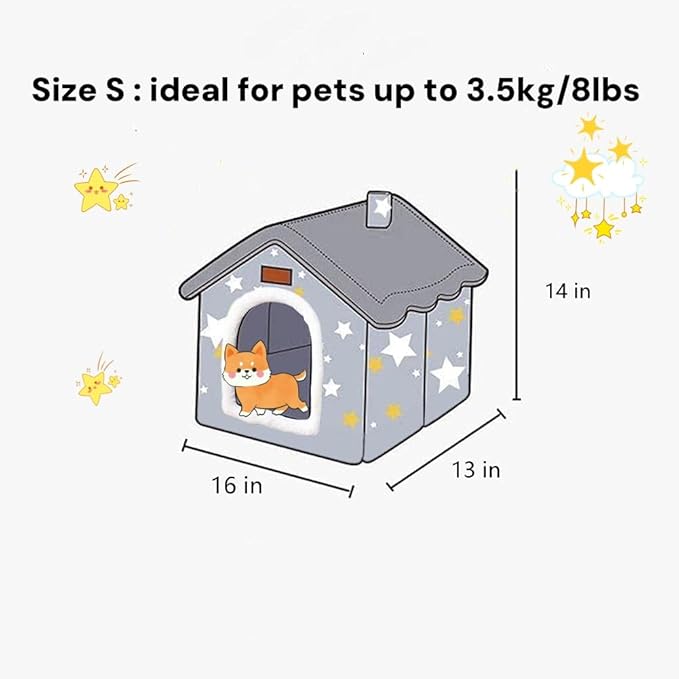 Scnbom Dog House Indoor Puppy Cave Cat Nest Kennel Pet Bed Portable Memory Sponge Foldable Houses with Cushion (Grey, S:Size fits 3.5kg/8lbs (Pets))