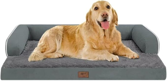 Large Dog Bed Orthopedic Washable - Beds Bolster - Extra XL XLarge Big Dogs - Memory Foam Couch Sofa - Waterproof with Removable Cover - Dark Grey Dog Bed