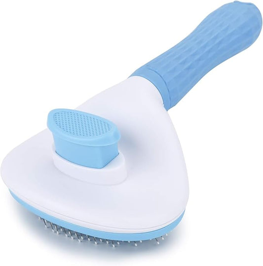 Pet Brush for Cats and Dogs | Self Cleaning Comb for Cats, Dogs, Bunny | Blue Pet Grooming Brush | Massaging Tool Suitable for Pets with Long or Short Hair