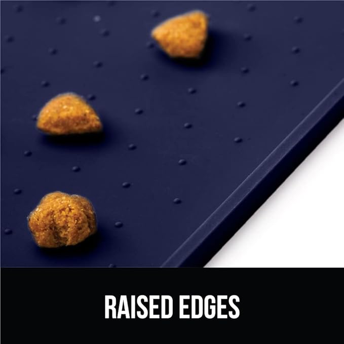 GORILLA GRIP 100% Waterproof Raised Edge BPA Free Silicone Pet Feeding Mat, Dog Cat Food Mats Contain Spills Protects Floors, Placemats for Cats and Dogs Water Bowl, Pets Accessories 28x18 Navy