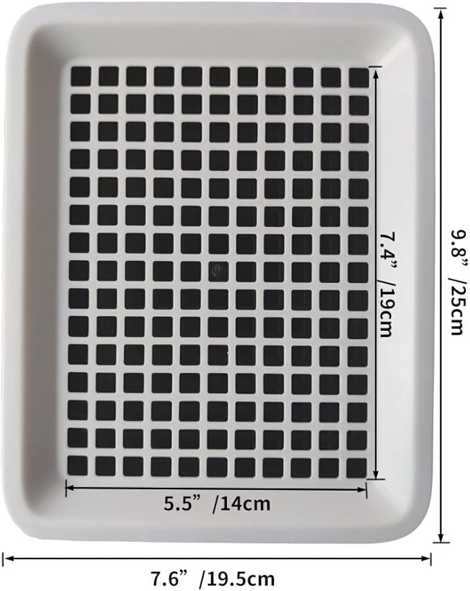 Guinea Pig Litter Tray Pan with Grate for Cage - Small Animal Potty Trainer - Rattie, Chinchilla, and Pet Litter Box - Easy-Clean, Space-Saving Design - 9.8x7.6x1.18 in