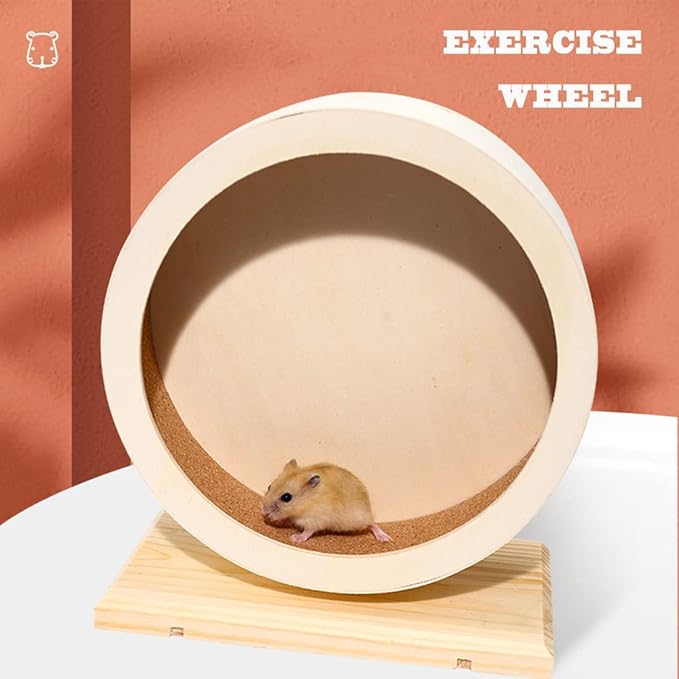 antiai Hamster Wooden Silent Wheel, Small Animal Exercise Wheel Accessories, Quiet Spinner Hamster Running Wheels Prevent Depression Toys for Hamsters, Gerbils, Mice and Other Small Pets (S)