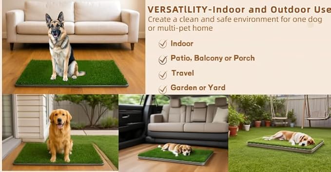 Dog Grass Pad with Tray, 34"x22" Silicone Base Washable Reusable Pee Pad & Grass Pad - Non-Slip, Easy-Clean Indoor Outdoor Dog Potty Toilet (34" x 22")