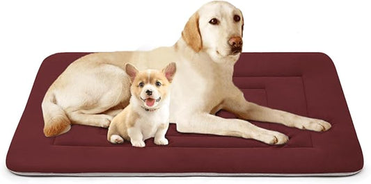 JoicyCo Dog Crate Bed Pad Mat, 48 in Non Slip Bottom Washable Kennel Pad for Extra Large Dogs, Dark Red