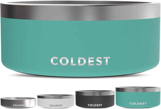 Coldest Dog Bowl - Anti Rust Metal, Non Slip, 3 Layers Insulated Stainless Steel Dog Bowls - Spill Proof & Heavy Duty - Water Bowl for Dogs, Cats & Pets, Dish Washer Safe (100 oz, Terraform Green)
