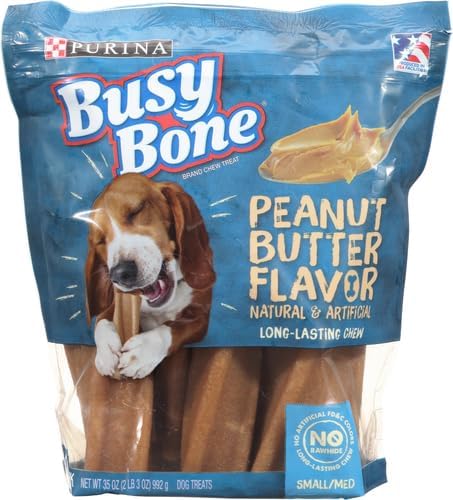 Purina Busy Bone Made in USA Facilities, Long Lasting Small/Medium Breed Adult Dog Chews, Peanut Butter Flavor - 10 ct. Pouch (Pack of 2)