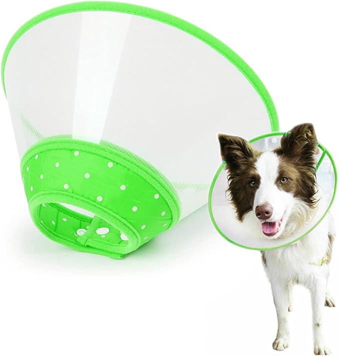 Pet Cone Recovery Dog Cone Adjustable Dog Collar Clear Padded Collar with Breathable Soft Edge, Plastic Puppy Cone Protect The Neck Surgery Recovery, Designed for Cats and Puppies (Medium, Green)