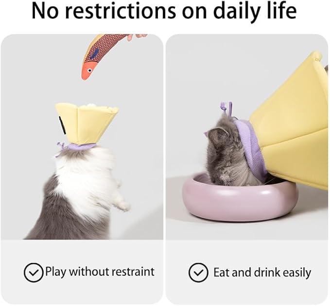 Cat Cone Collar - Soft Waterproof Elizabethan for Cats, Cute Green Flower Anti-Lick Recovery Collar, Adjustable Healing Collar for Wound Care & Surgery，M