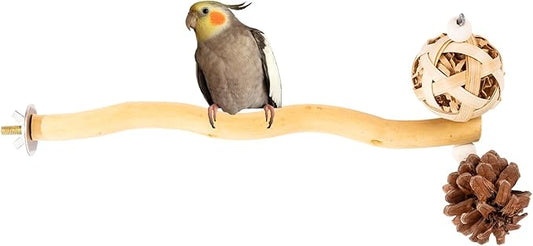 Bird Toys Perch Stand for Cage with Pine Cones, Natural Parrot Toys, Small Chewing Sticks Toys Bird Cage Accessories for Conures Parakeets Cockatoo African Grey Parrots (1PCS)