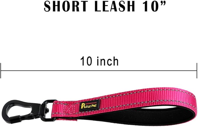 PLUTUS PET 10 Inch Short Dog Leash for Large Dogs with Locking Carabiner Clip & Padded Handle （10”, Pink）