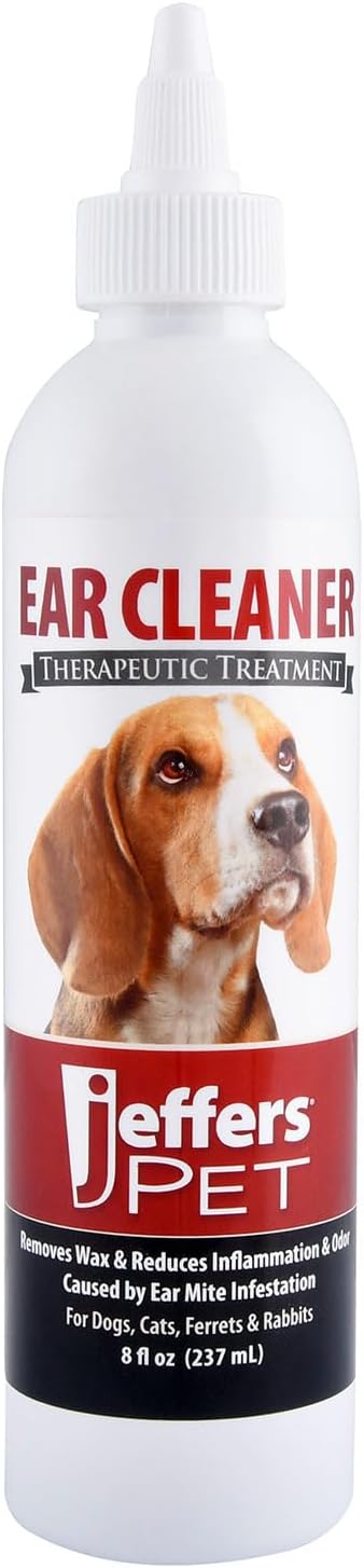 Jeffers Pet Ear Cleaning Solution for Dogs, Cats, Puppies, Rabbits, Ferrets – Aloe Vera Ear Wash for Wax and Odor – Pet Grooming Liquid for Ears, Travel, Cleaning, Hygiene, Home Care Kit - 8 oz