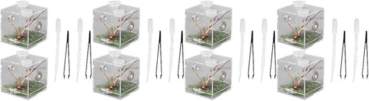 balacoo 8 Sets Jumping Spider Enclosure: Spider Cage Habitat Jumping Terrarium Micro Scorpion Droppers Reptile Hide Clear Enclosure Breeding Box Case with Breeding Tweezers