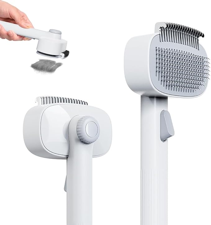 Marchul 2-in-1 Cat Grooming Brush, Cat Brushes with Release Button & Deshedding Dematting Rake, Grooming Comb Tool for for Long or Short Haired Pets, Reduce Shedding, Remove Knots and Massage, White