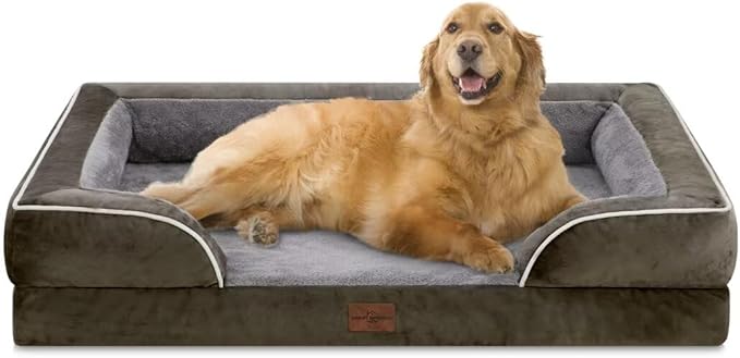Comfort Expression XL Dog Bed for Extra Large Dogs, Waterproof Orthopedic Foam Dogs Beds with Bolster, Washable Dog Sofa Pet Bed with Removable Cover & Non-Slip Bottom(X-Large,Dark Green)