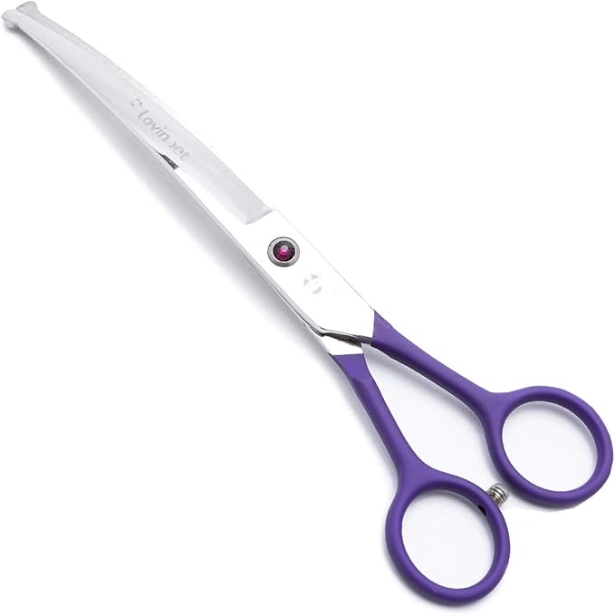LovinPet Pet Grooming Scissors 7" Curved Right/Left-Handed Pet Round-Tip Grooming 6CR Stainless Steel Safety trimming shears for Dogs and Cats (Easy use Curved Scissor)