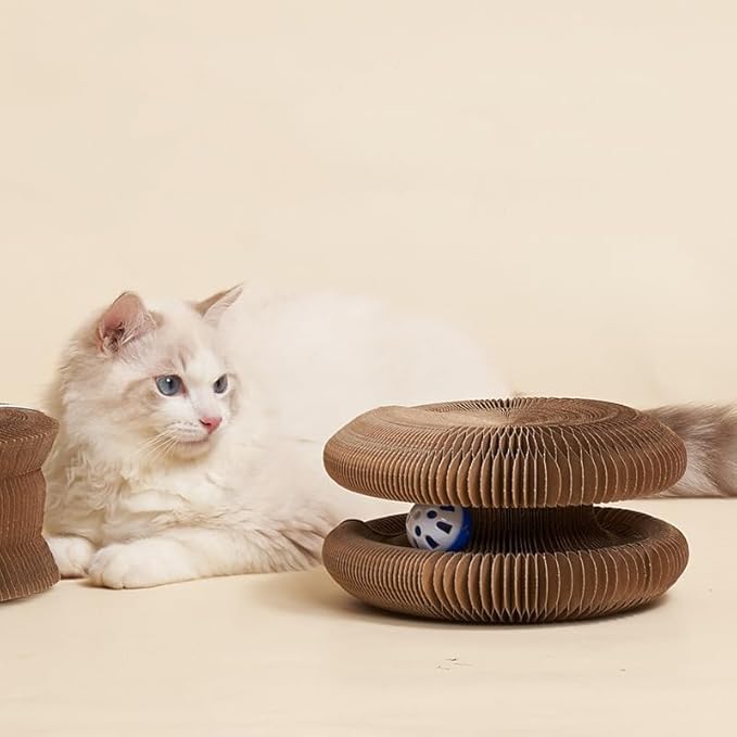 Kitty Curls Cat Toy Kurlz, Interactive Scratch Pad, Foldable Accordion,Cat Recyclable Scratcher with Ball (Black)