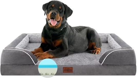 Comfort Expression Memory Foam Dog Beds, Orthopedic Dog Beds for Extra Large Dogs, Waterproof Dogs Beds Jumbo Breed, with Bolster & Removable Cover(Jumbo,Silver Grey)