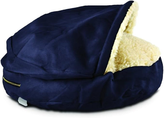 Snoozer Cozy Cave Dog Bed - Indoor Dog Bed with Cover Cave, Covered Calming Burrow for Medium & Large Sized Pets with Blanket Attached, Enclosed, Washable - XL, Navy