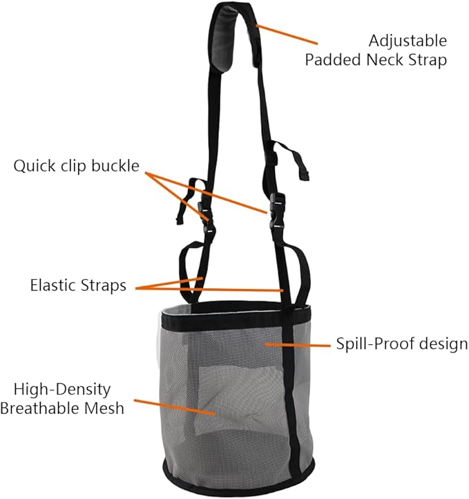 Heavy-Duty Horse Feed Bags - with Adjustable Strap, Comfort Neck & Nose Pads, and Double Waterproof Bottom Mesh (2-Pack) (Blue+Light Grey)