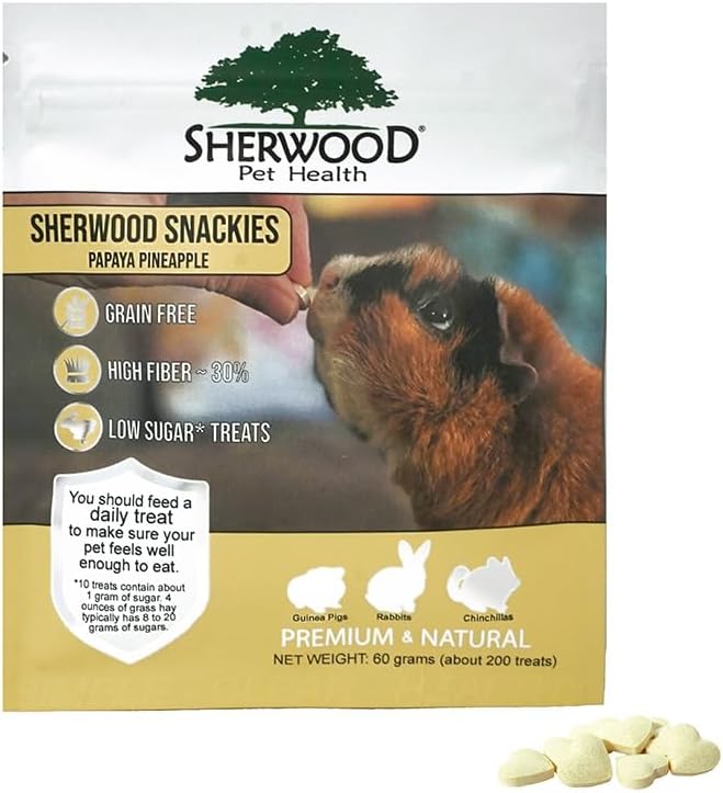 Sherwood Pet Health Snackies for Chinchillas, Rabbits & Guinea Pigs, Grain-Free, Real Fruit, Low Sugar and High in Fiber Treats in Multiple Flavors