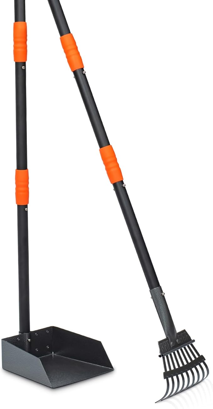 Niubya Pooper Scooper for Dogs, Metal Poop Scooper Tray and Rake Set with Adjustable Long Handle, Dog Pooper Scooper for Pet Waste Removal