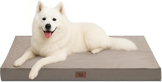 Outdoor Large Dog Bed, Waterproof Dog Bed for Large Dogs, Egg Crate Foam Pet Bed with Removable Washable Oxford Cooling Cover, Khaki