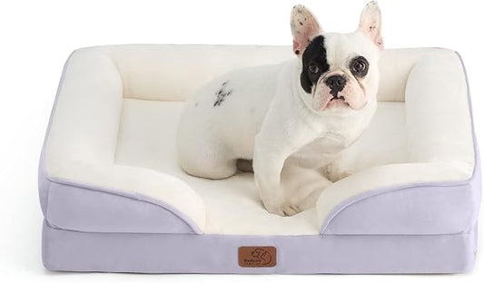 Bedsure Orthopedic Dog Bed Medium Size Dogs - Washable Medium Dog Cat Bed Waterproof, Comfort Pet Couch Sofa with Washable Removable Cover, Pets Bed with Nonskid Bottom, Lavender, 28"