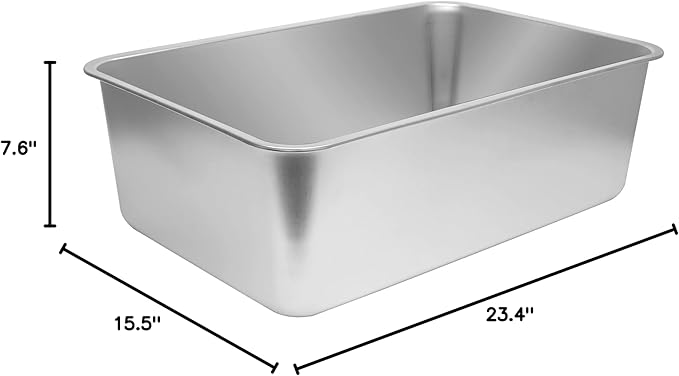 Kichwit Large Stainless Steel Cat Litter Box with High Sides, Metal Litter Pan for Big Cats, Non Stick Smooth Surface, Easy to Clean (23.4" L x 15.5" W x 7.6" H)