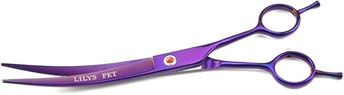 LILYS PET Professional PET Grooming Scissors Kit,Coated Titanium,Sharp and Strong Stainless Steel Blade for Dogs Cats Hair Cutting,3 Pieces of Scissors with a Comb and a Case (7.5 inches, Purple)