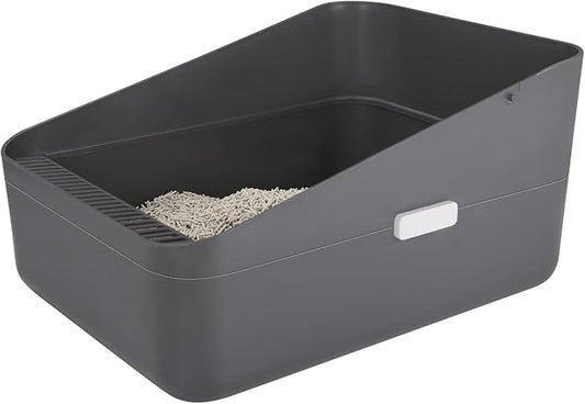 Sfozstra Open Top Litter Box: Grey Medium Removable Liner - Secure and Odor Control - Durable High Side Sifting Litter Box for Small Cats