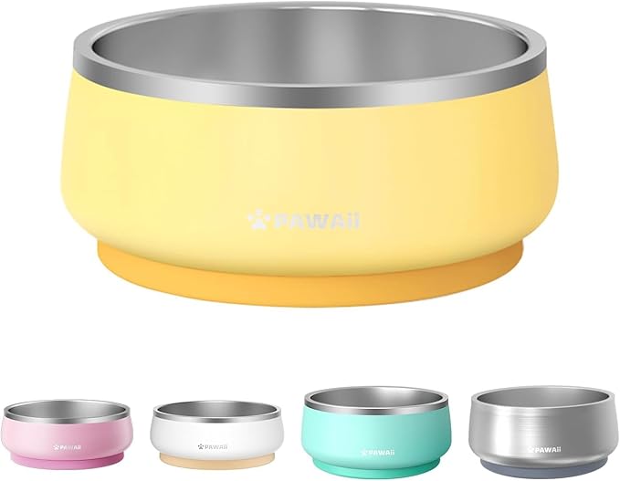 Pawaii Insulated Stainless Steel Dog Bowl with Non-Slip Base & Double Wall Design, ID Tag Included - 68oz Durable Dishwasher Safe Bowl for All Dogs