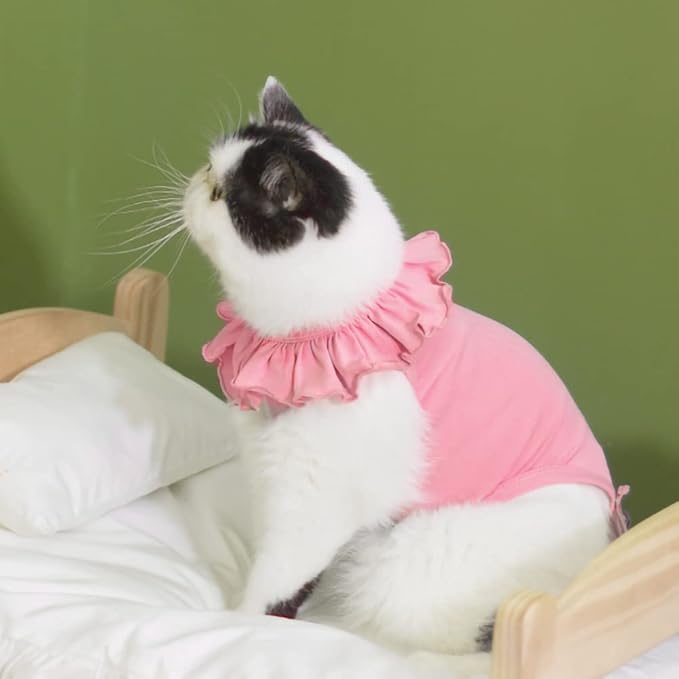 Cat Recovery Suit for Abdominal Wounds and Skin Diseases, Breathable Surgical Recovery Shirt After Surgery Wear Anti Licking Wounds,E-Collar Alternative for Cats Pet Kitten(RSC01-pink-s)