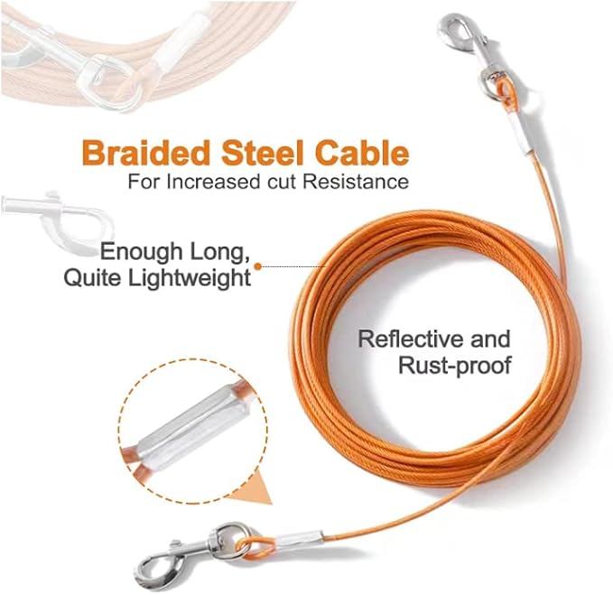 Tie Out Cable for Dogs,150FT Dog Leads,Heavy Duty Tie Out Cable for Large Dogs Up to 125lbs,Durable Dog Runner Tether Line for Outdoor,Yard