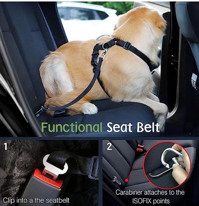 Dog Seat Belt, Safety Vest Dog Car Harness with Adjustable Buckle Dog Seat Belt for Vehicle Nylon Pet Safety Seat Belts Heavy Duty(L, Black)