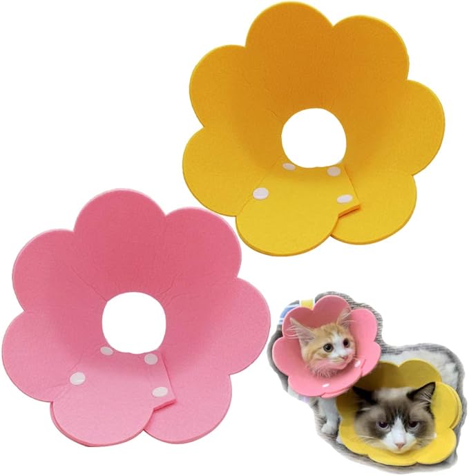 Cat Recovery Collar - Cute Flower Neck Cat Cones After Surgery, Adjustable, Surgery Recovery Elizabethan Collars for Kitten Cats Puppy Rabbits M Size (2pcs)