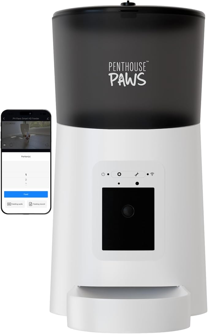 Smart HD Cat Feeder, 2 Way Audio + Voice Recording, Automatic Feeder for Dog with 1080p Night Vision Camera, WiFi App Controlled, Battery Backup, Anti Jam 6L Upto 15 Daily Meals, White
