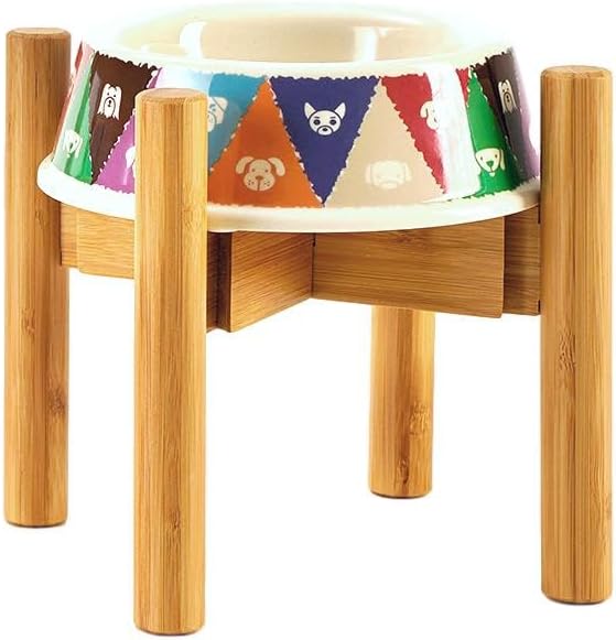 Dog Bowl Stand for Medium Breeds - Raises Bowls to 9-inch High, Ants/Bugs-Off - Adjustable, Fits Various Sizes of Dog Food/Water Bowls and Slow Feeders - Bamboo