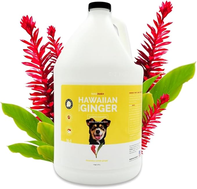 Bark2Basics Hawaiian White Ginger Dog Shampoo, 1 Gallon - Unique Herbal Blend, Natural Ingredients, Hawaiian White Ginger Scented, Cleans and Delivers Nutrients, Dilutes 16 to 1