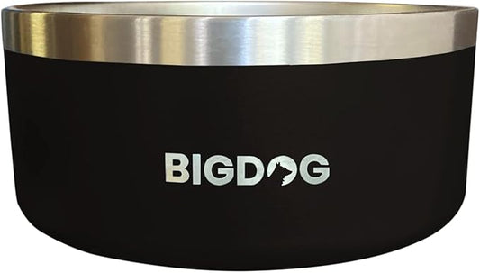 BIGDOG Large Dog Bowls, Stainless Steel, No Spill, 100 Ounce, Black