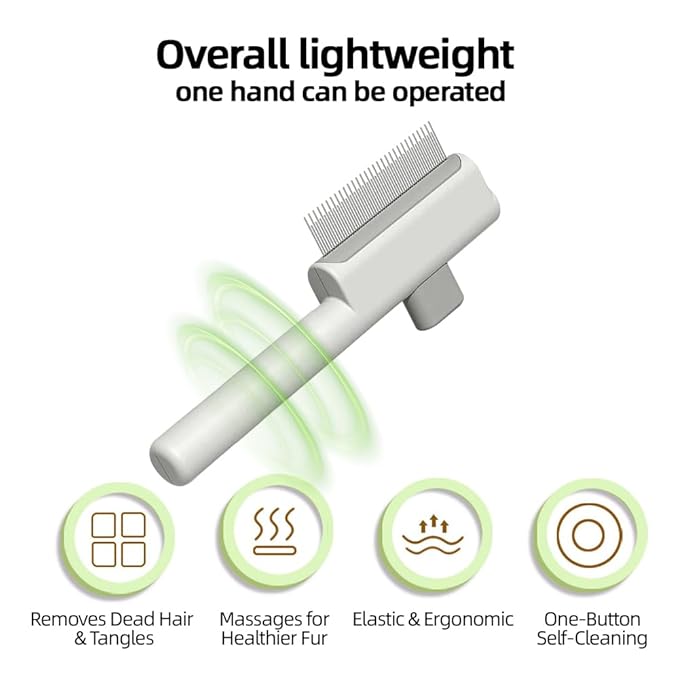 Marchul 2Pcs Pet Comb Flea Comb Set for Cats Dogs, Cat Grooming Brush with Release Button and Stainless Steel Round Teeth, Self-Cleaning Dog Combs for Removing Pet Hair, Knots & Loose Fur, White