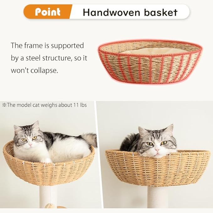 Wooden Cat Tower for Large Cats, 63’‘ Modern Multi-Level Condo with Natural Wood, Indoor Cat Furniture for Medium and Big Pets (White 81007DD)