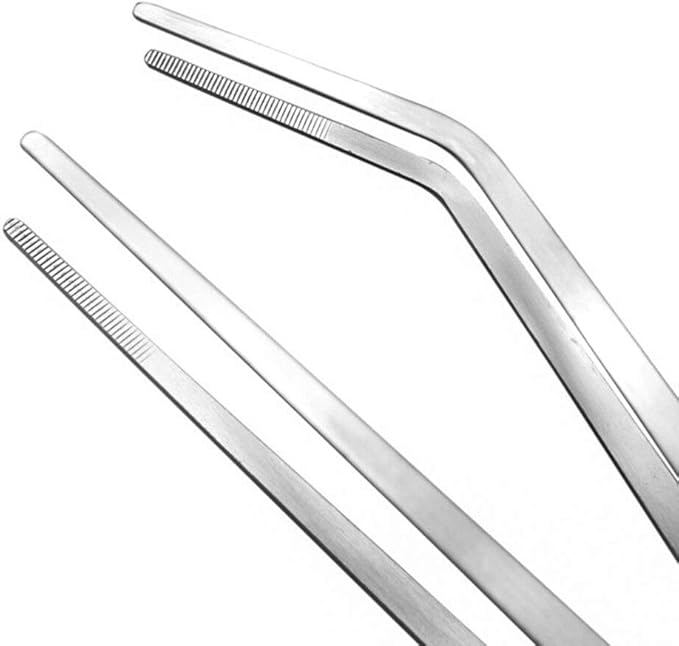 Feeding Tongs 2pcs Stainless Steel Aquarium Long Tweezers 27cm/10.6 inches Straight Curved Tweezers for Fish Tank Aquatic Plants Reptile Lizard Gecko Snake Spider Bird