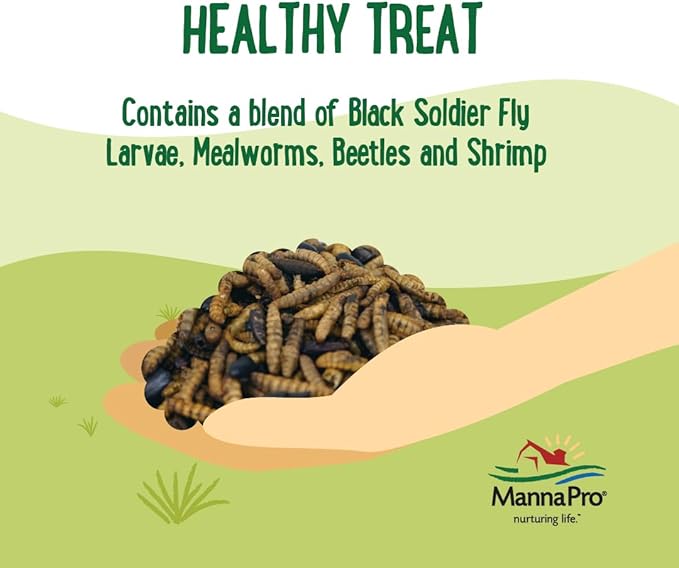 Manna Pro Farmhouse Favorites Quirky Quatro Crunch – 100% Natural Protein Treat for Mixed Flocks – Blend of Black Solider Fly Larvae, Mealworms, Beetles & Shrimp – 2lb