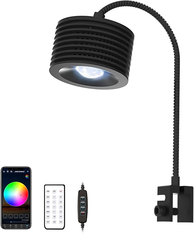 Lominie LED Aquarium Light, Full Spectrum Fish Tank Clip-on Saltwater Planted Light With Adjustable Gooseneck for Coral Tanks, Dimmable Nano Refugium Supports Remote WiFi