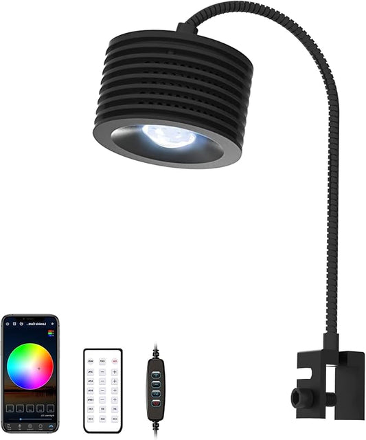 Lominie LED Aquarium Light, Full Spectrum Fish Tank Clip-on Saltwater Planted Light With Adjustable Gooseneck for Coral Tanks, Dimmable Nano Refugium Supports Remote WiFi